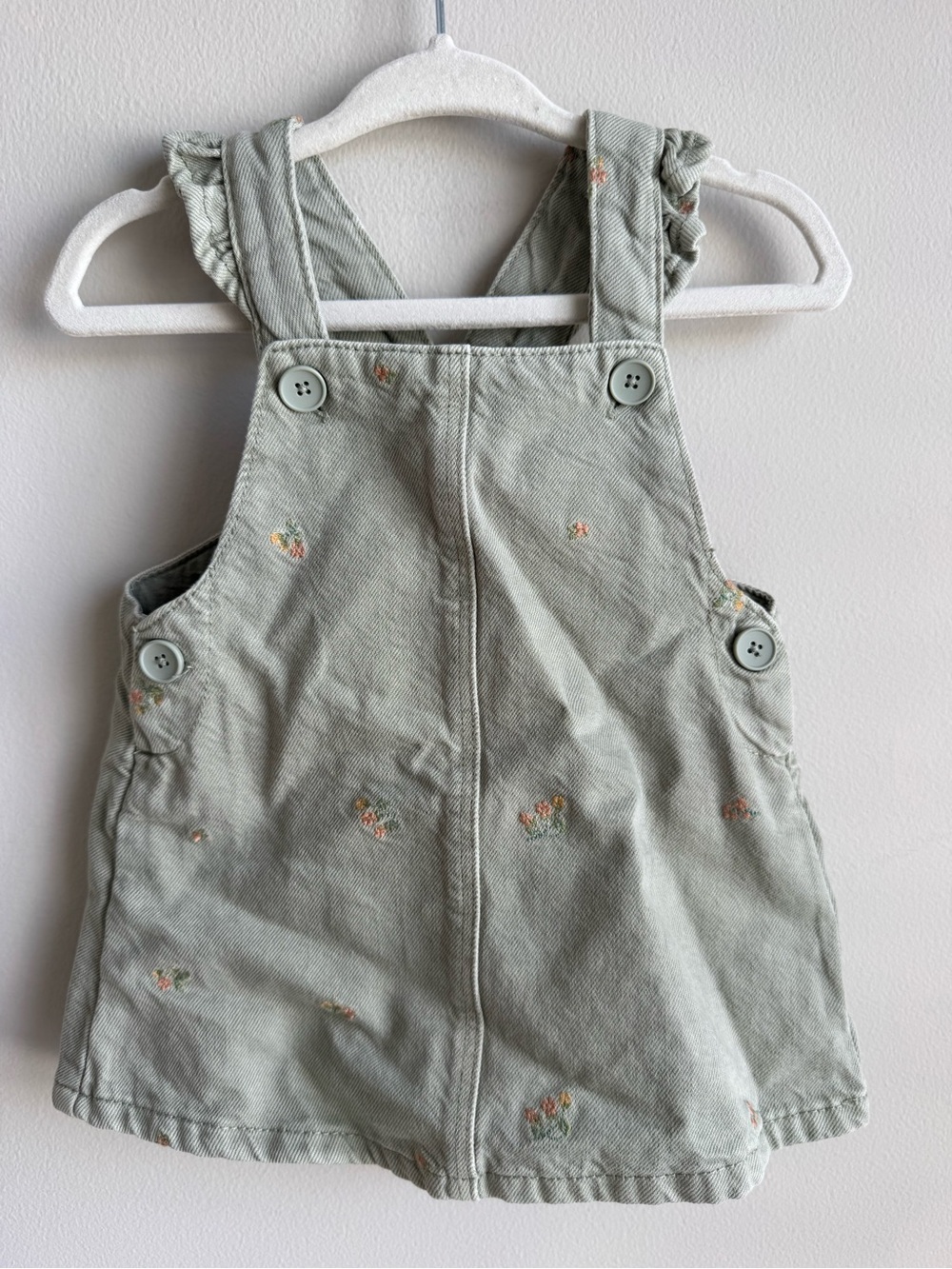 Zara Sage Green Floral Embroidered Pinafore Dress set